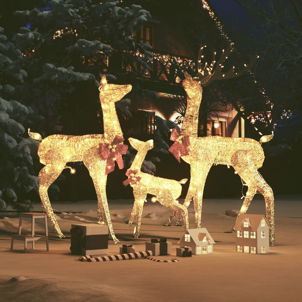 vidaXL Família de renas decorativas de Natal 201 luzes LED dourado