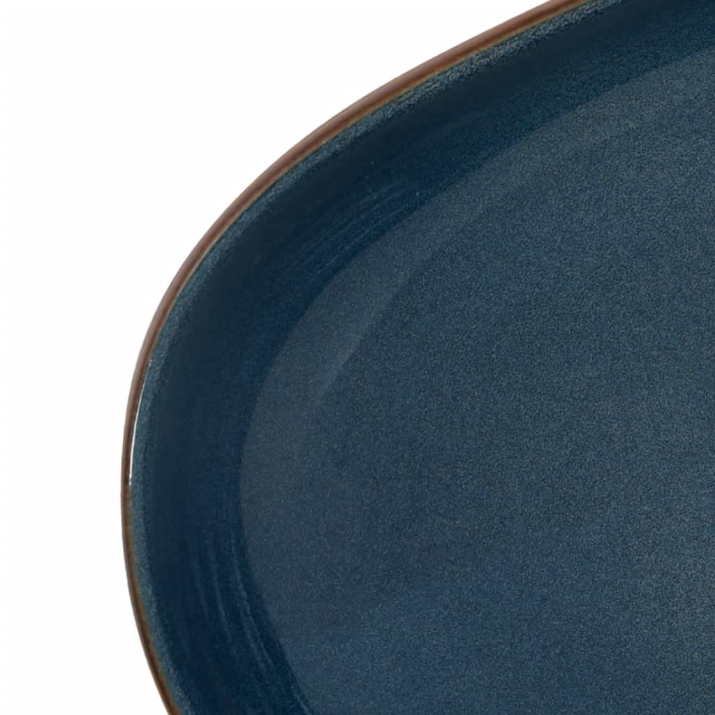 vidaXL Lavatório de bancada oval 59x40x14 cm cerâmica castanho e azul