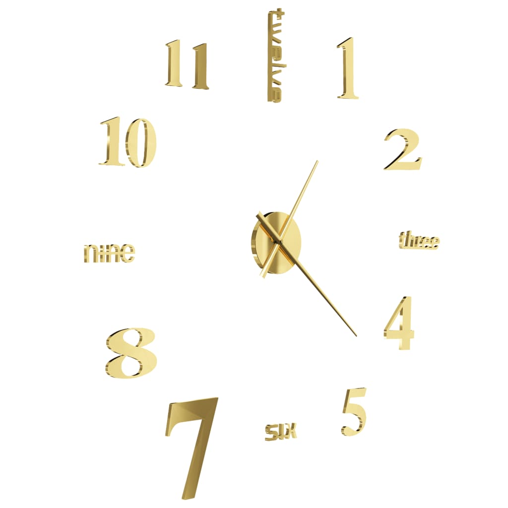 vidaXL Relógio de parede 3D com design moderno 100 cm XXL dourado