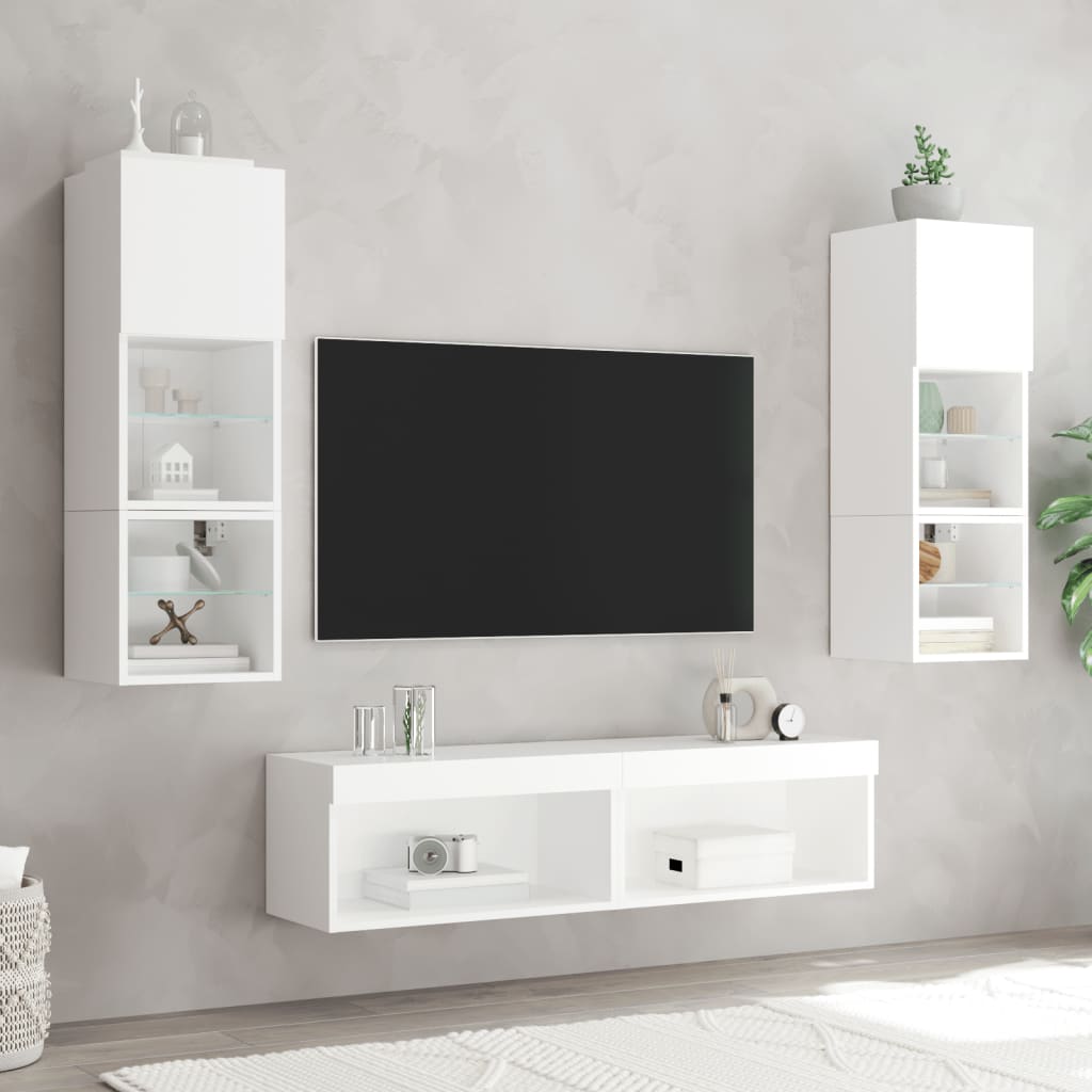 vidaXL 6pcs móveis de parede p/ TV c/ LEDs derivados de madeira branco