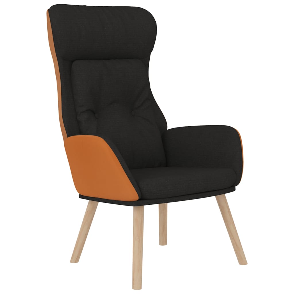 vidaXL Cadeira de descanso c/ apoio pés couro artificial+tecido preto