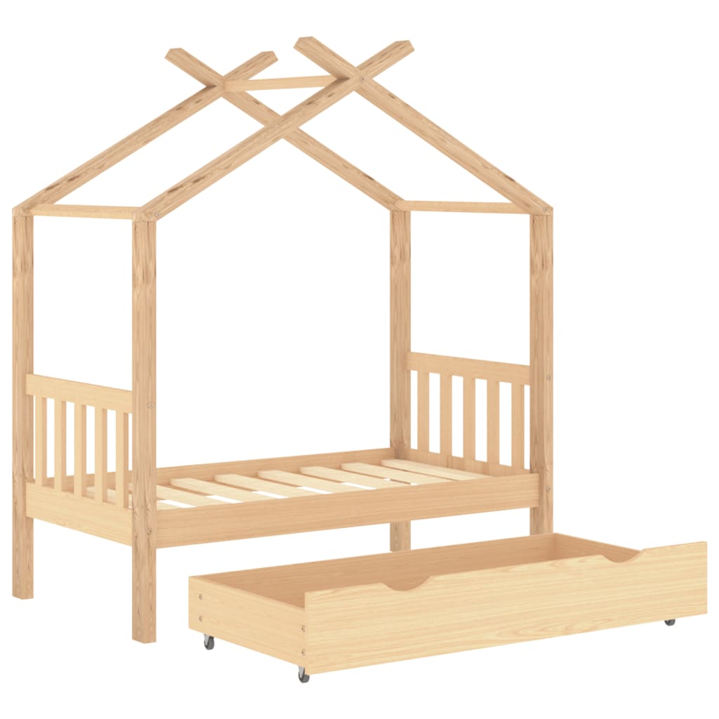 vidaXL Estrutura de cama para criança c/ gaveta 70x140 cm pinho maciço