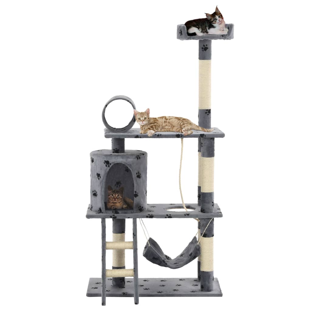 vidaXL Árvore para gatos c/postes arranhadores sisal 140 cm cinzento