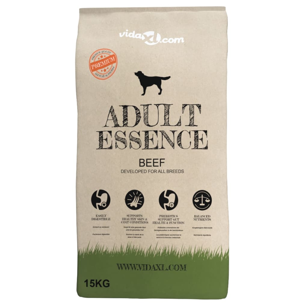 vidaXL Ração premium para cães Adult Essence Beef 15 kg