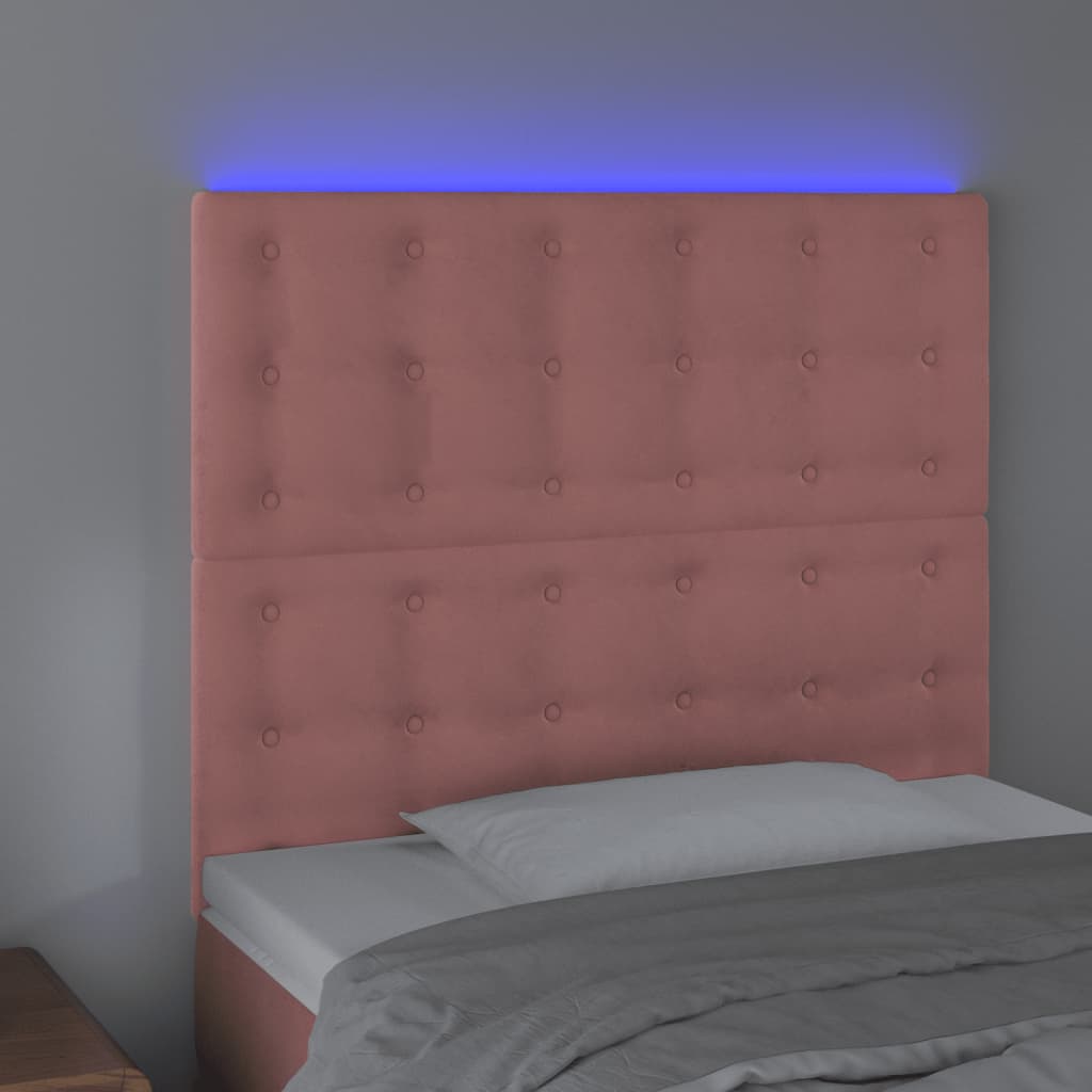 vidaXL Cabeceira de cama c/ luzes LED veludo 80x5x118/128 cm rosa