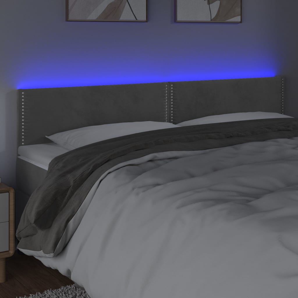 vidaXL Cabeceira de cama c/luzes LED veludo 180x5x78/88 cm cinza-claro