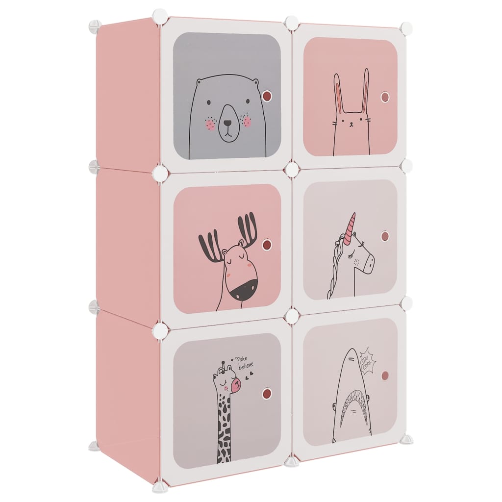 vidaXL Armário de arrumação infantil com 6 cubos PP rosa