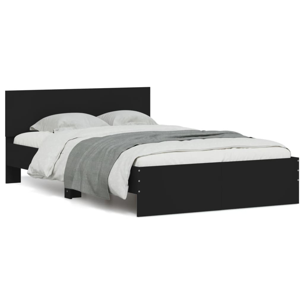 vidaXL Estrutura de cama com cabeceira e luzes LED 135x190 cm preto