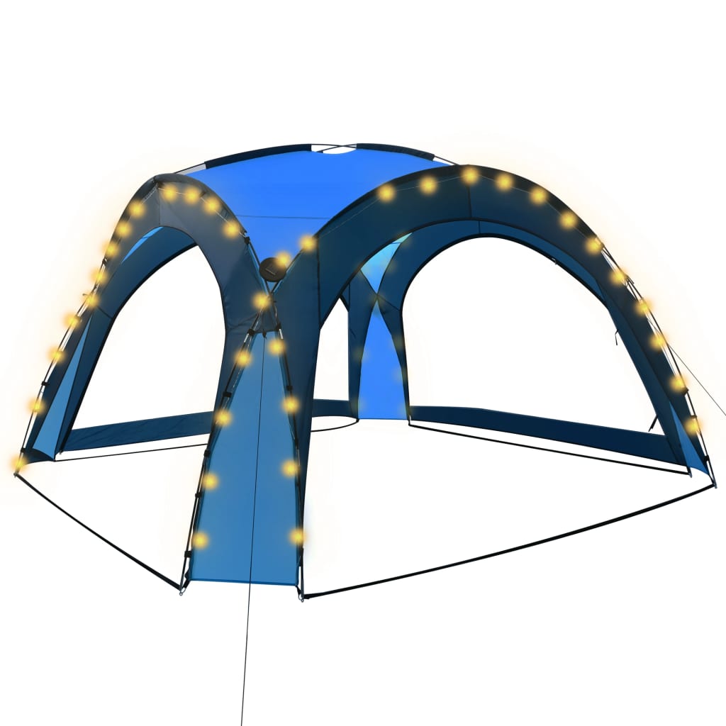 vidaXL Tenda festas com LEDs e 4 paredes laterais 3,6x3,6x2,3 m azul
