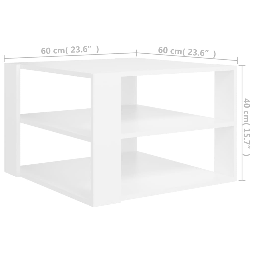 vidaXL Mesa de centro 60x60x40 cm contraplacado branco
