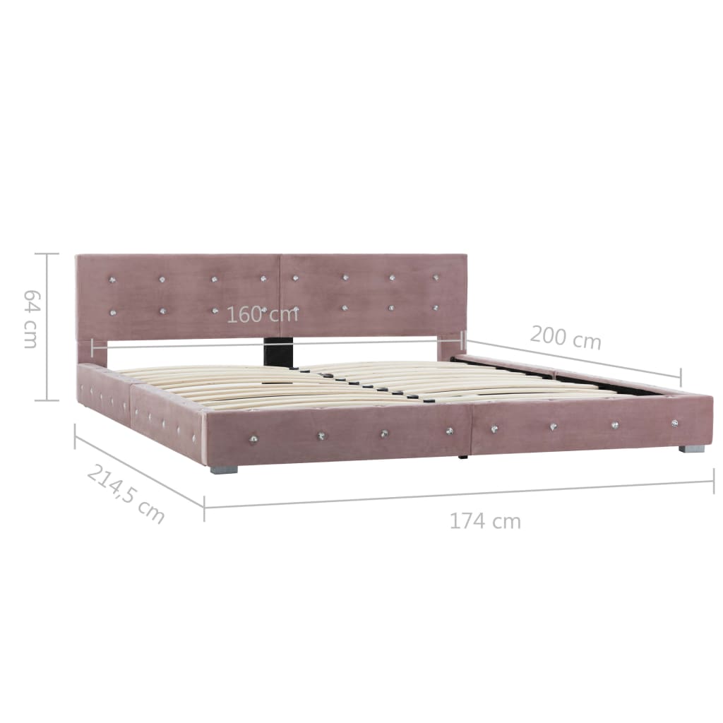 vidaXL Estrutura de cama 160x200 cm veludo cor-de-rosa