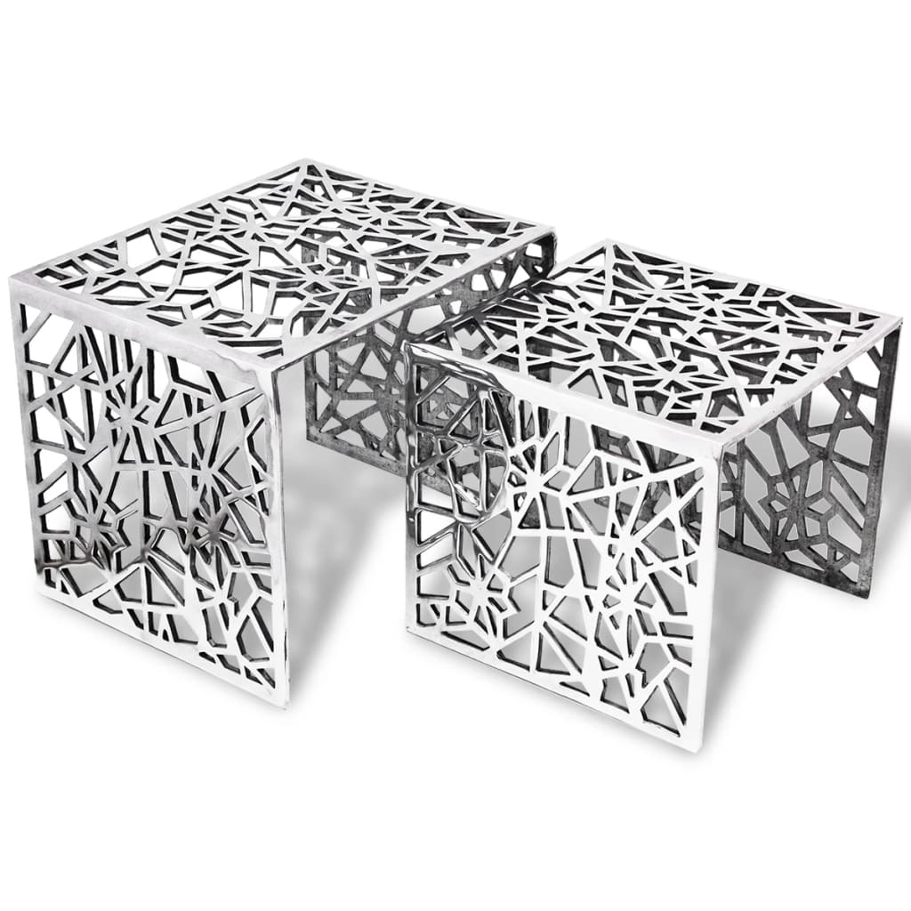 vidaXL Mesas de apoio quadradas, 2 pçs, alumínio prateado
