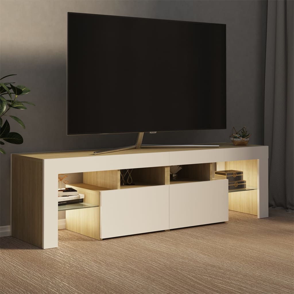 vidaXL Móvel de TV com luzes LED 140x36,5x40 cm branco/carvalho sonoma