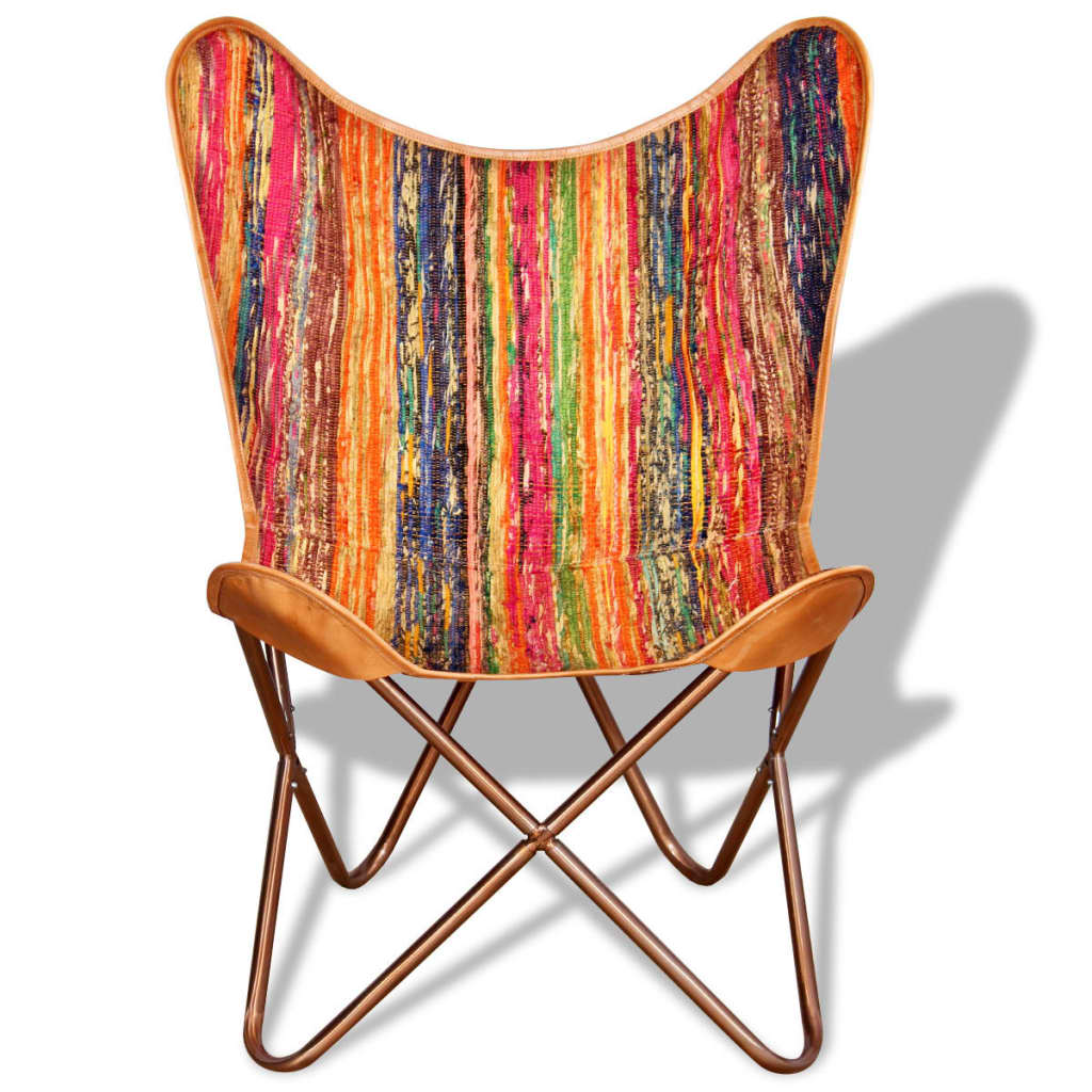 vidaXL Cadeira borboleta em tecido chenille multicolorido