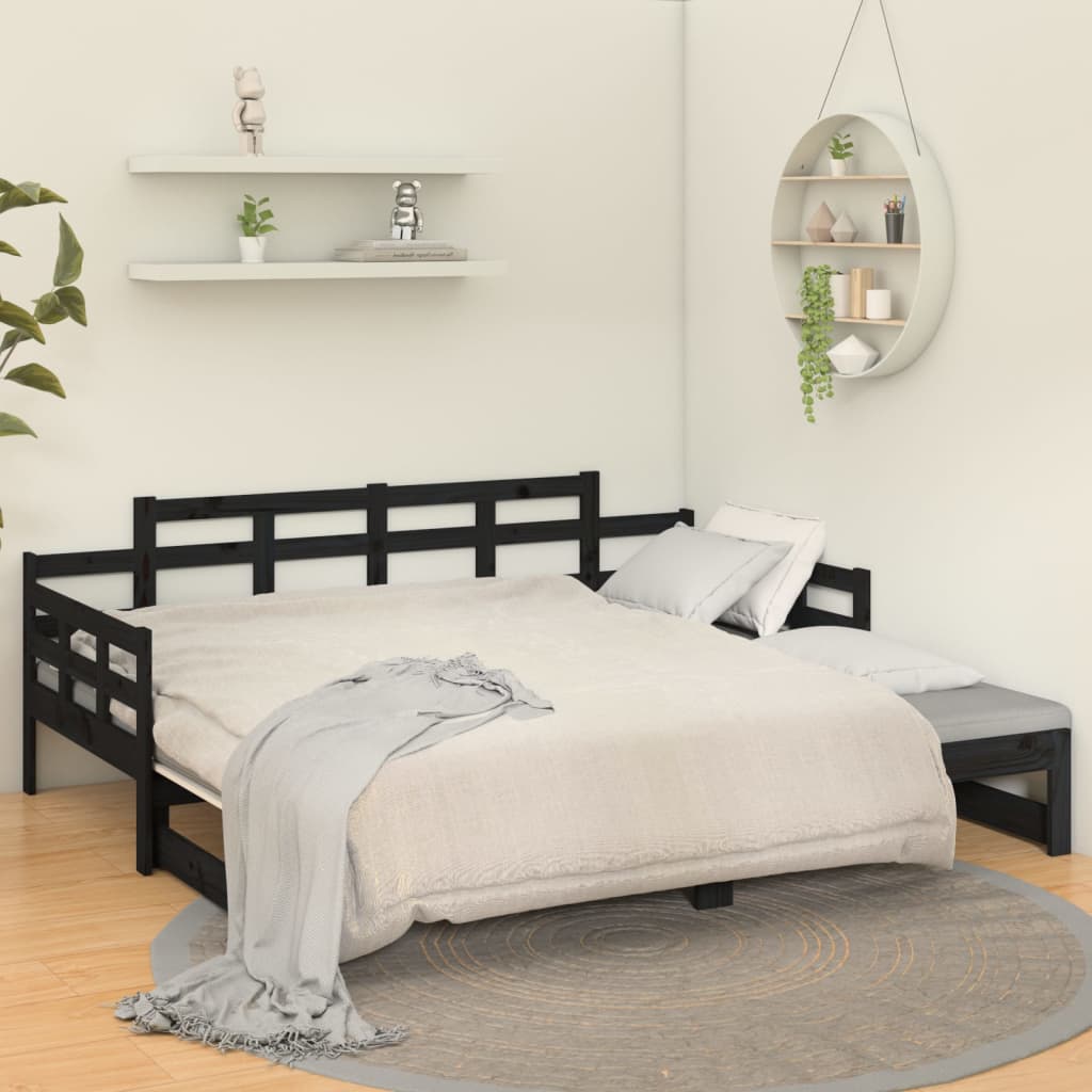 vidaXL Estrutura sofá-cama de puxar pinho maciço preto 2x(90x190) cm