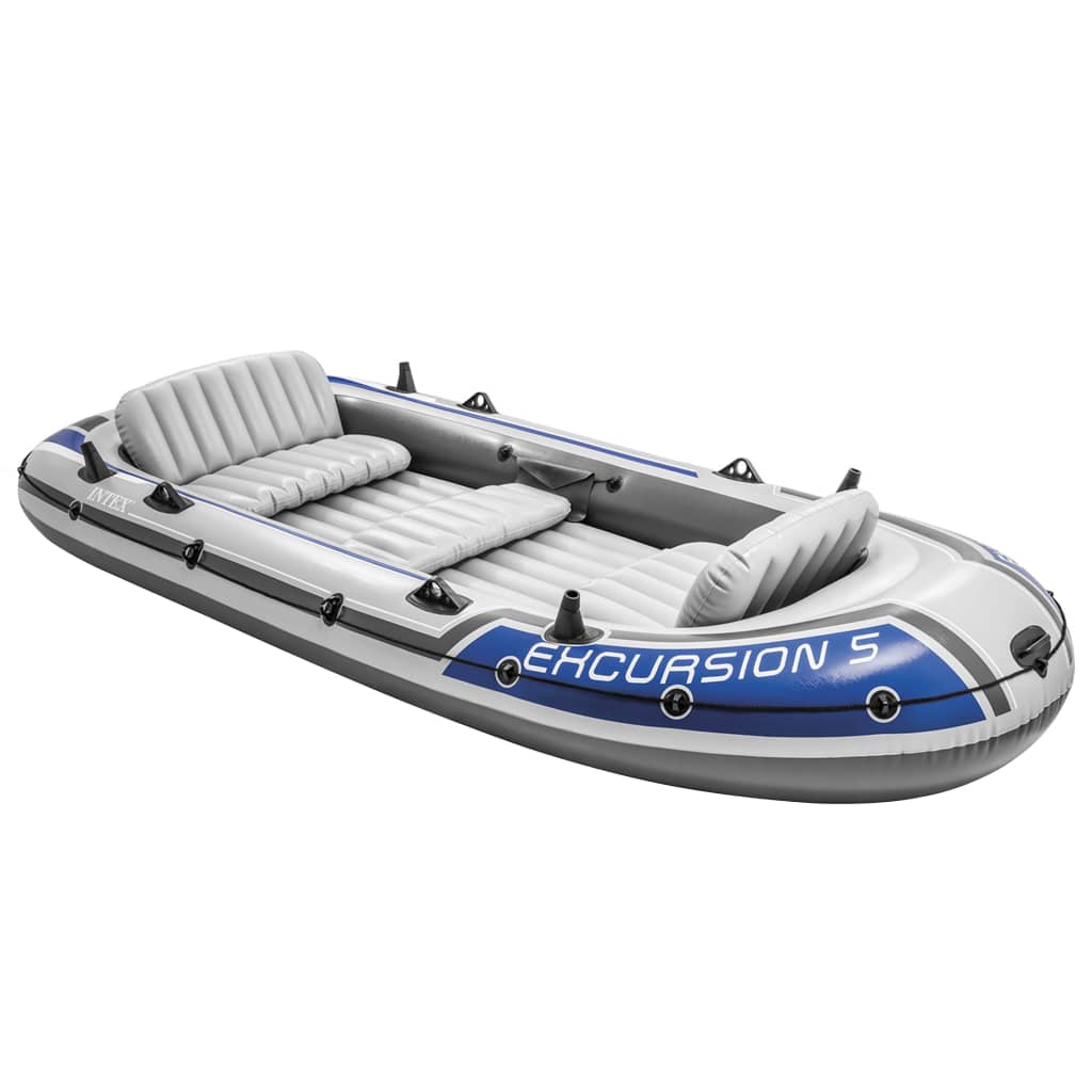 Intex Conj. barco insuflável Excursion 5 c/ motor de corrico e suporte