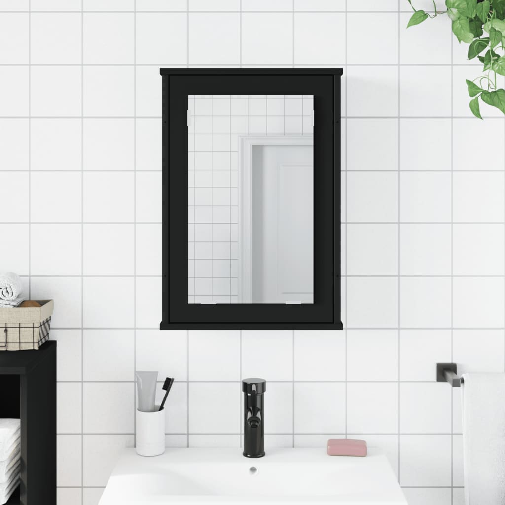 vidaXL Armário casa banho c/ espelho 42x12x60 cm deriv. madeira preto