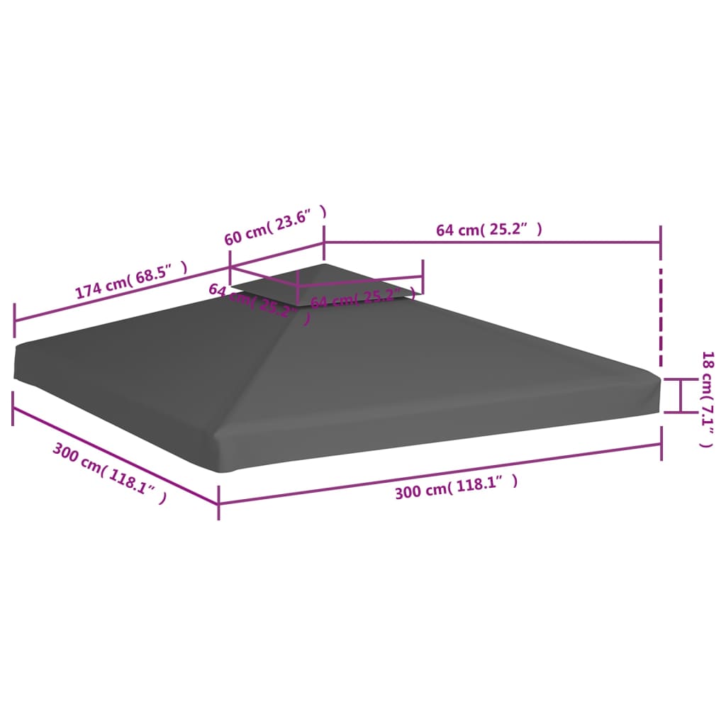 vidaXL Cobertura gazebo c/ 2 camadas 310 g/m² 3x3 m cinza-acastanhado