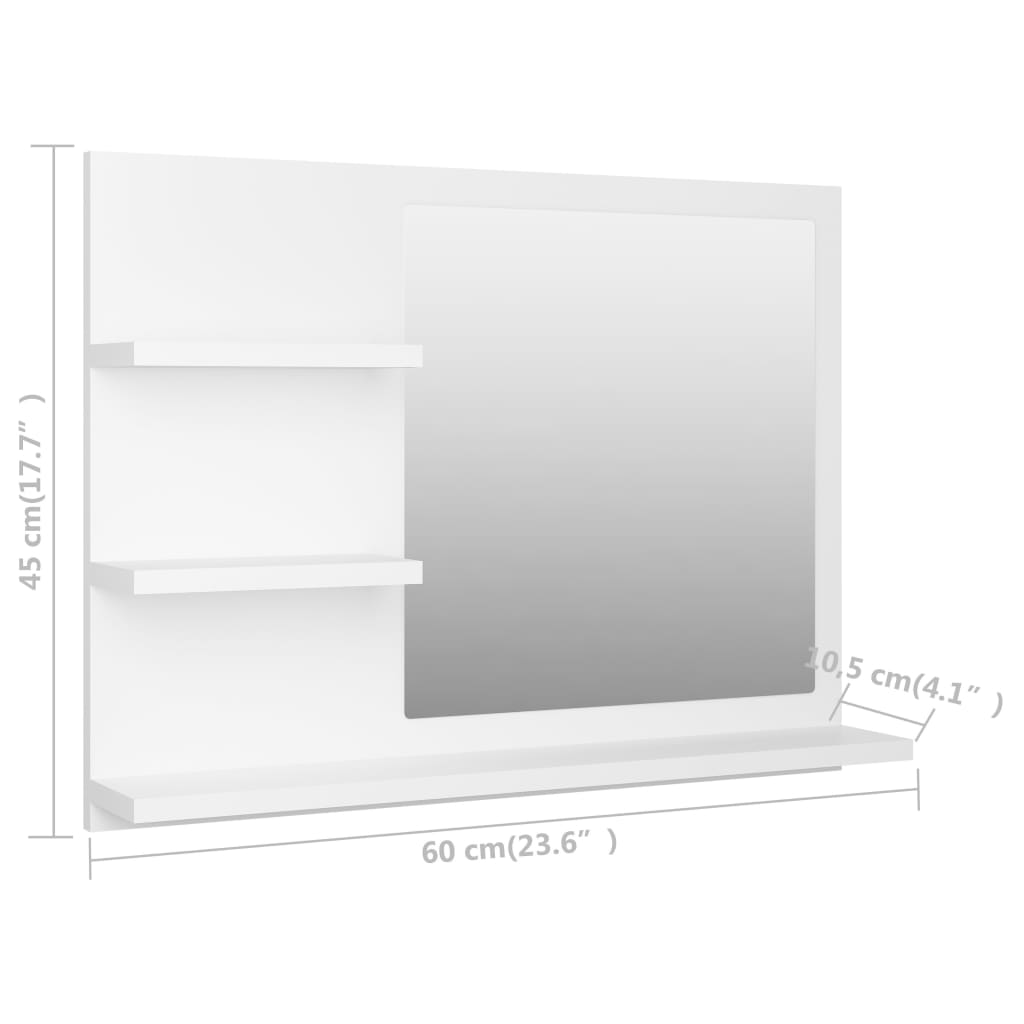 vidaXL Espelho de casa de banho 60x10,5x45 cm contraplacado branco