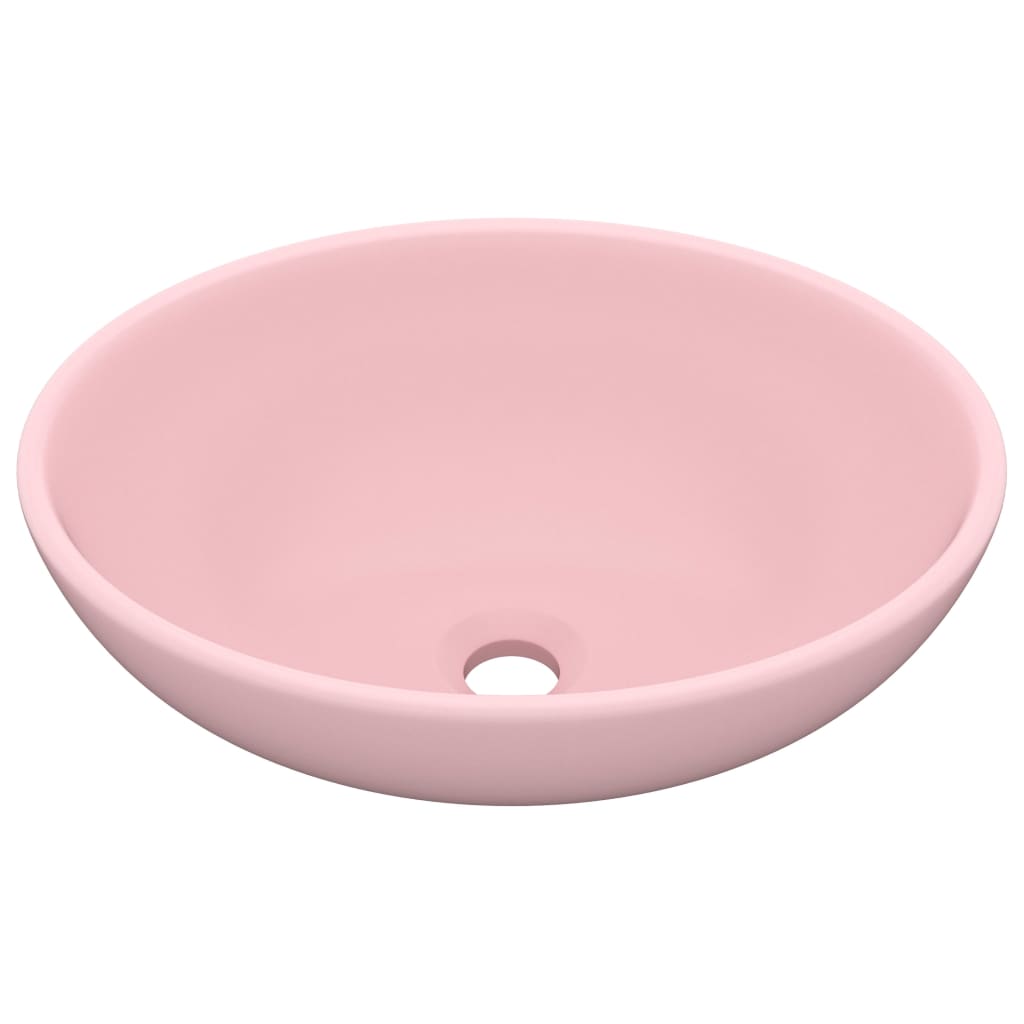 vidaXL Lavatório luxuoso formato oval 40x33 cm cerâmica rosa mate