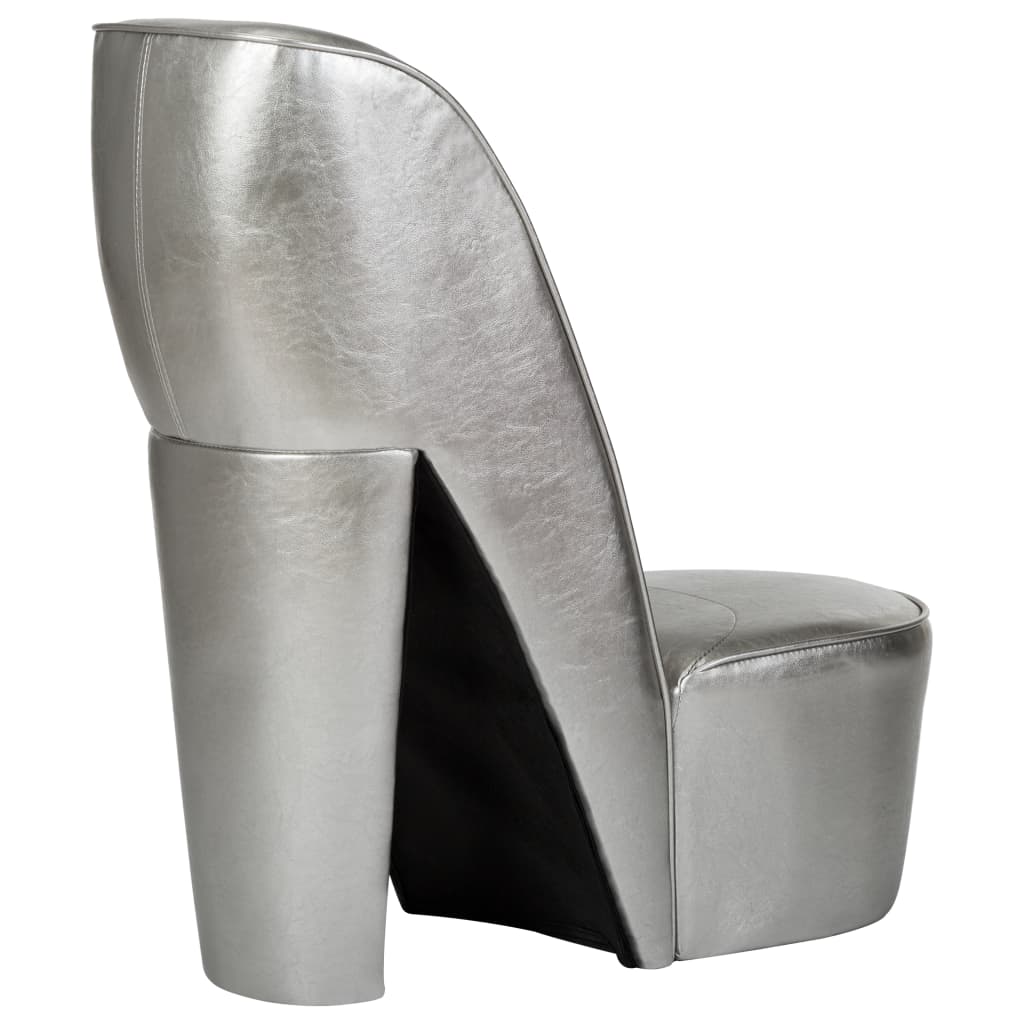 vidaXL Cadeira estilo sapato de salto alto couro artificial prateado