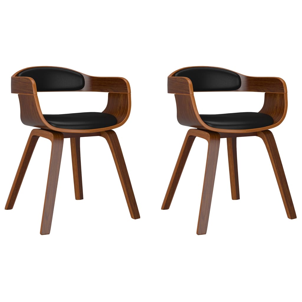 vidaXL Cadeira de jantar 2pcs madeira curvada e couro artificial preto