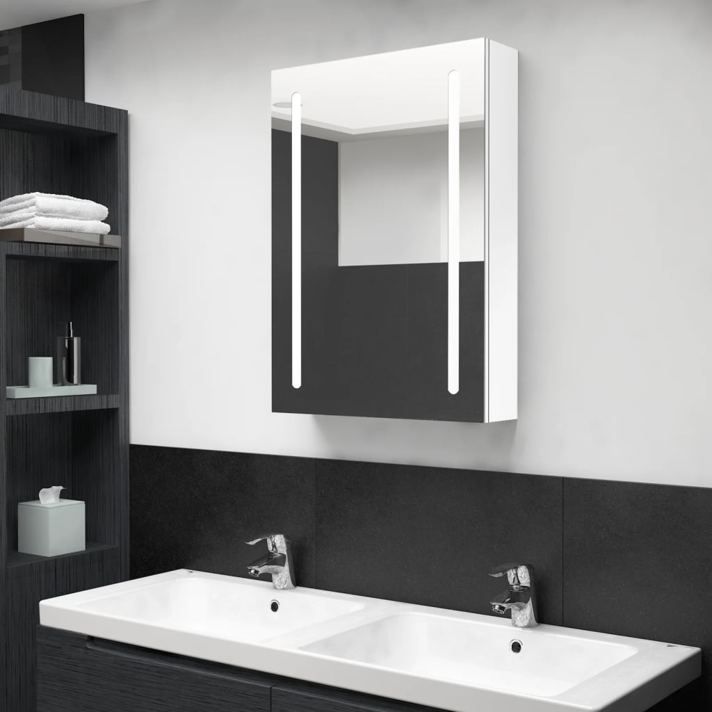 vidaXL Armário espelhado casa de banho LED 50x13x70cm branco brilhante