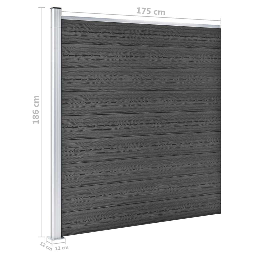 vidaXL Conjunto de painel de vedação WPC 1657x(105-186) cm preto