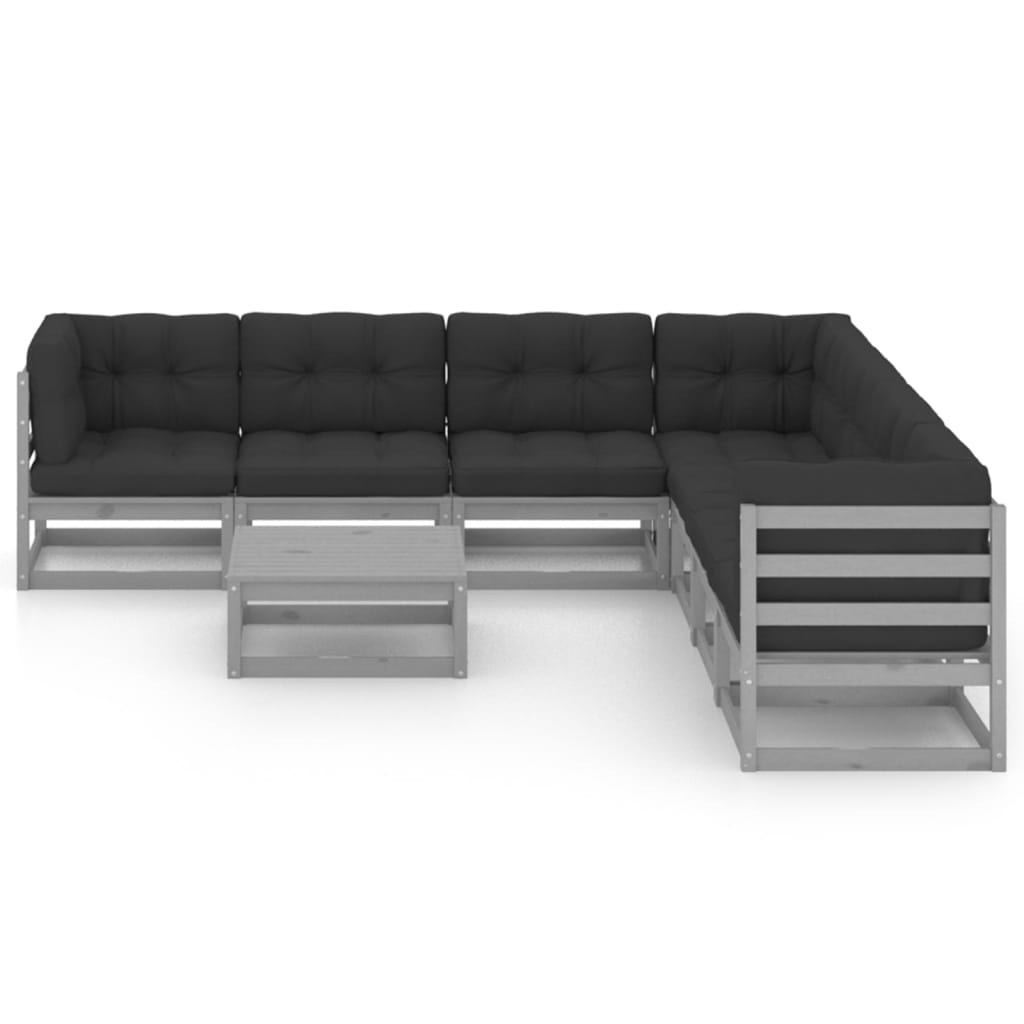 vidaXL 8 pcs conjunto lounge de jardim + almofadões pinho maciço cinza