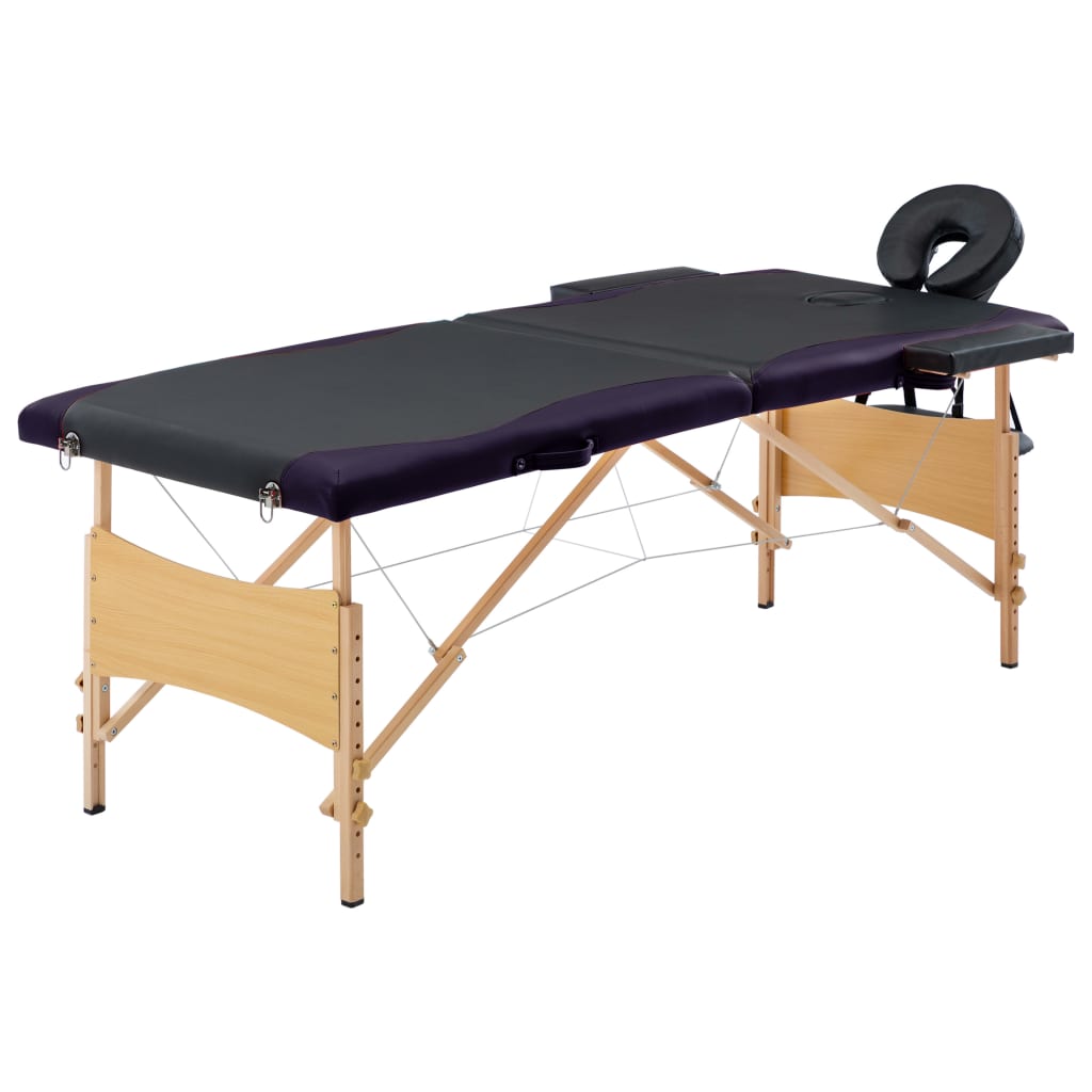 vidaXL Mesa de massagens dobrável 2 zonas madeira preto