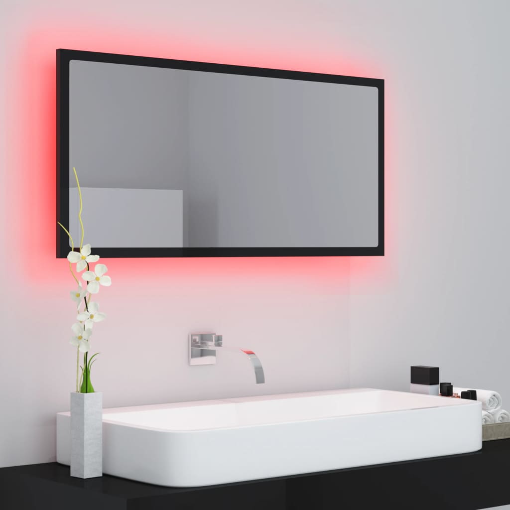 vidaXL Espelho casa banho c/ LED 90x8,5x37 cm acrílico preto brilhante