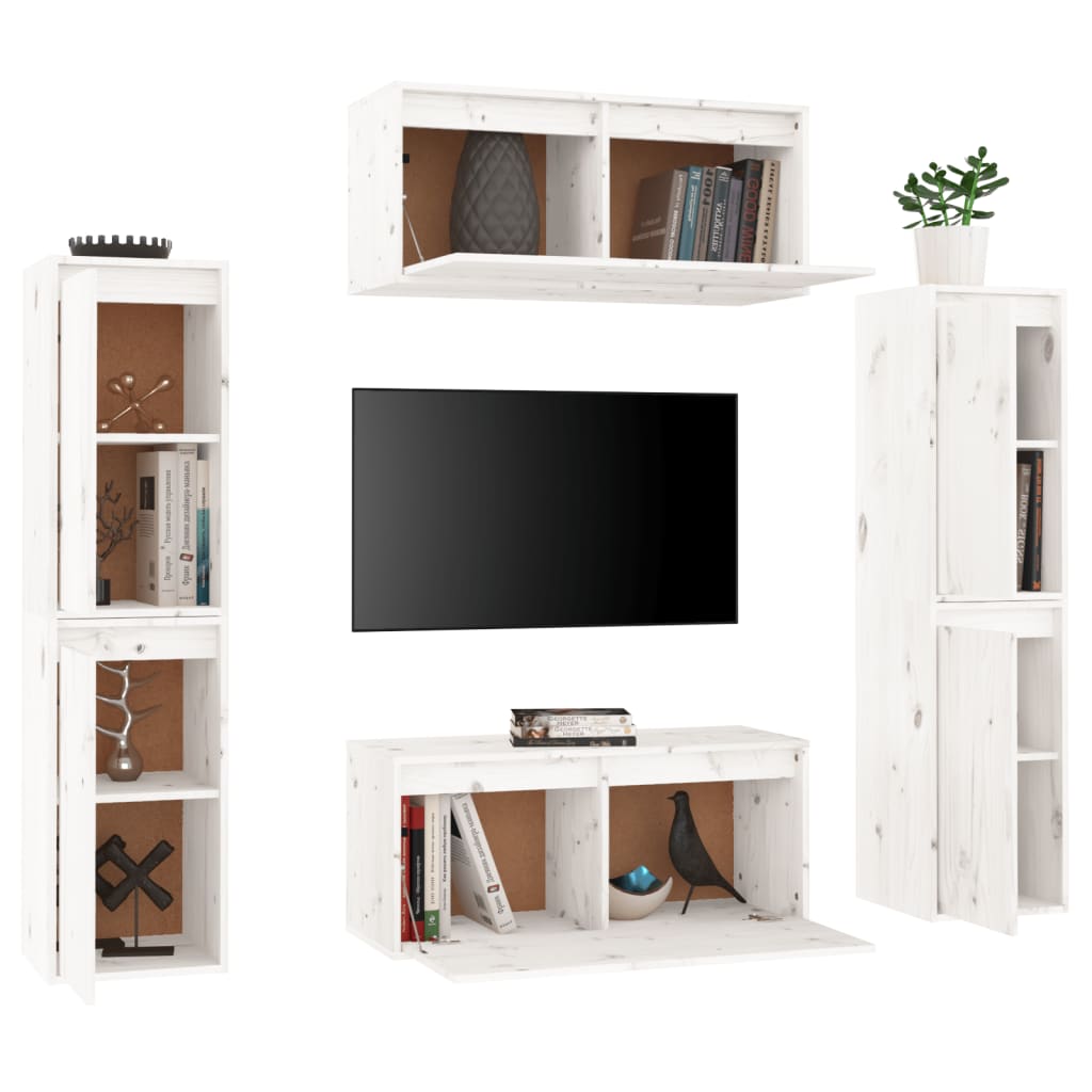 vidaXL Móveis de TV 6 pcs madeira de pinho maciça branco