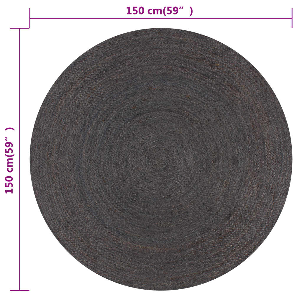vidaXL Tapete artesanal em juta redondo 150 cm cinzento escuro