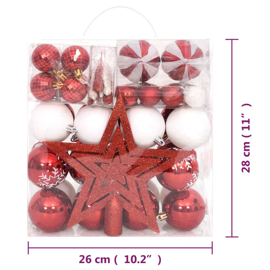 vidaXL 64 pcs conjunto de enfeites de Natal rosa/vermelho/branco