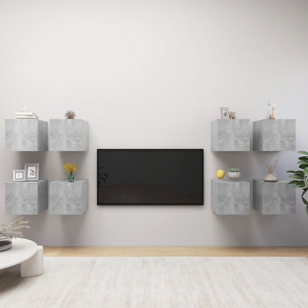 vidaXL Móveis de parede para TV 8 pcs 30,5x30x30 cm cinzento cimento
