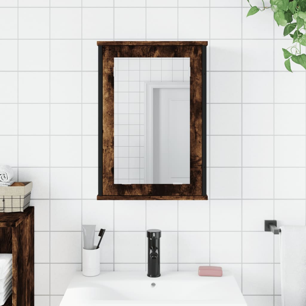 vidaXL Armário casa banho c/ espelho derivados madeira carvalho fumado