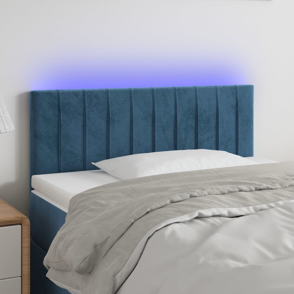 vidaXL Cabeceira de cama c/ luzes LED veludo 80x5x78/88 cm azul-escuro