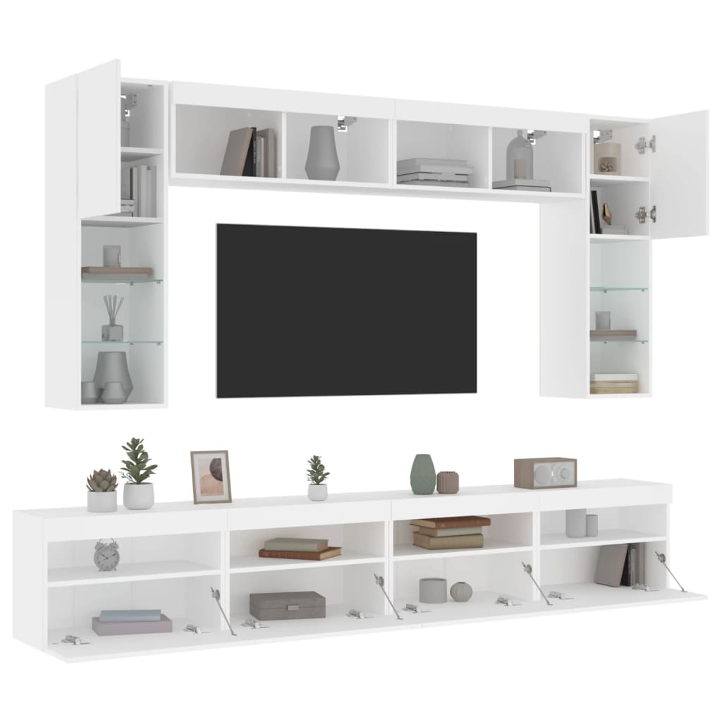 vidaXL 8 pcs conjunto de móveis de parede para TV com luzes LED branco