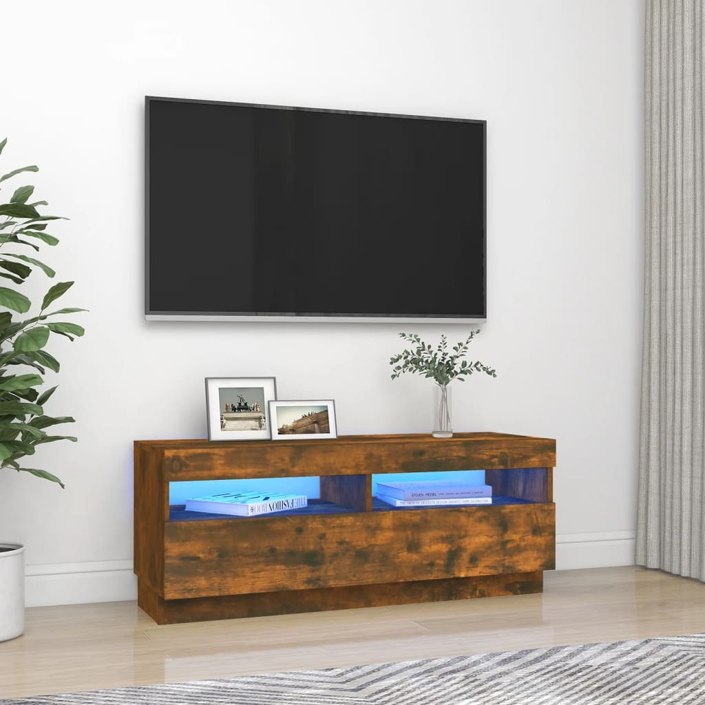 vidaXL Móvel de TV com luzes LED 100x35x40 cm carvalho fumado