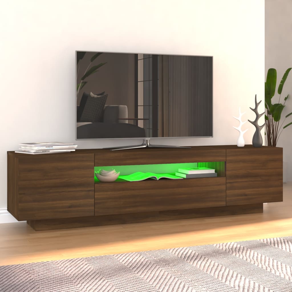 vidaXL Móvel de TV com luzes LED 160x35x40 cm Carvalho Marrom