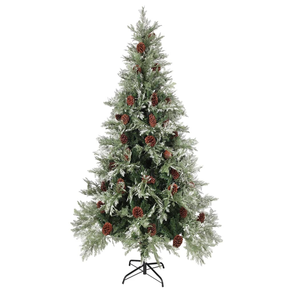 vidaXL Árvore Natal pré-iluminada c/ pinhas 225 cm PVC/PE verde/branco