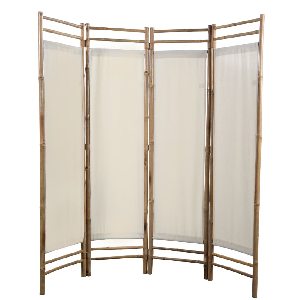 vidaXL Biombo com 4 painéis dobráveis bambu e lona 160 cm