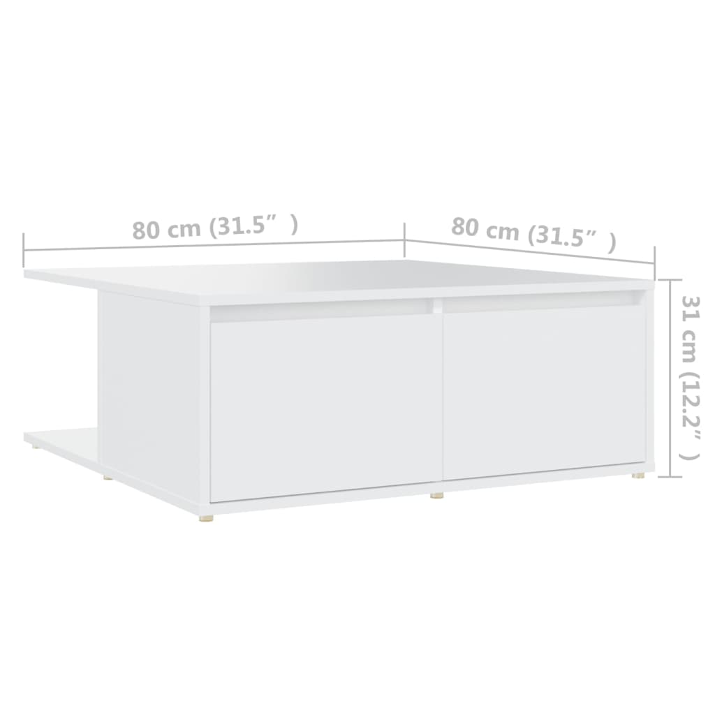 vidaXL Mesa de centro 80x80x31 cm contraplacado branco