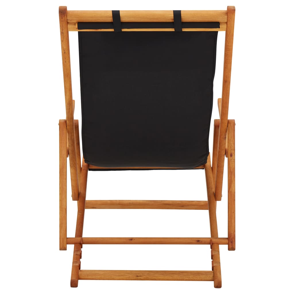 vidaXL Cadeira de praia dobrável madeira eucalipto maciça/tecido preto