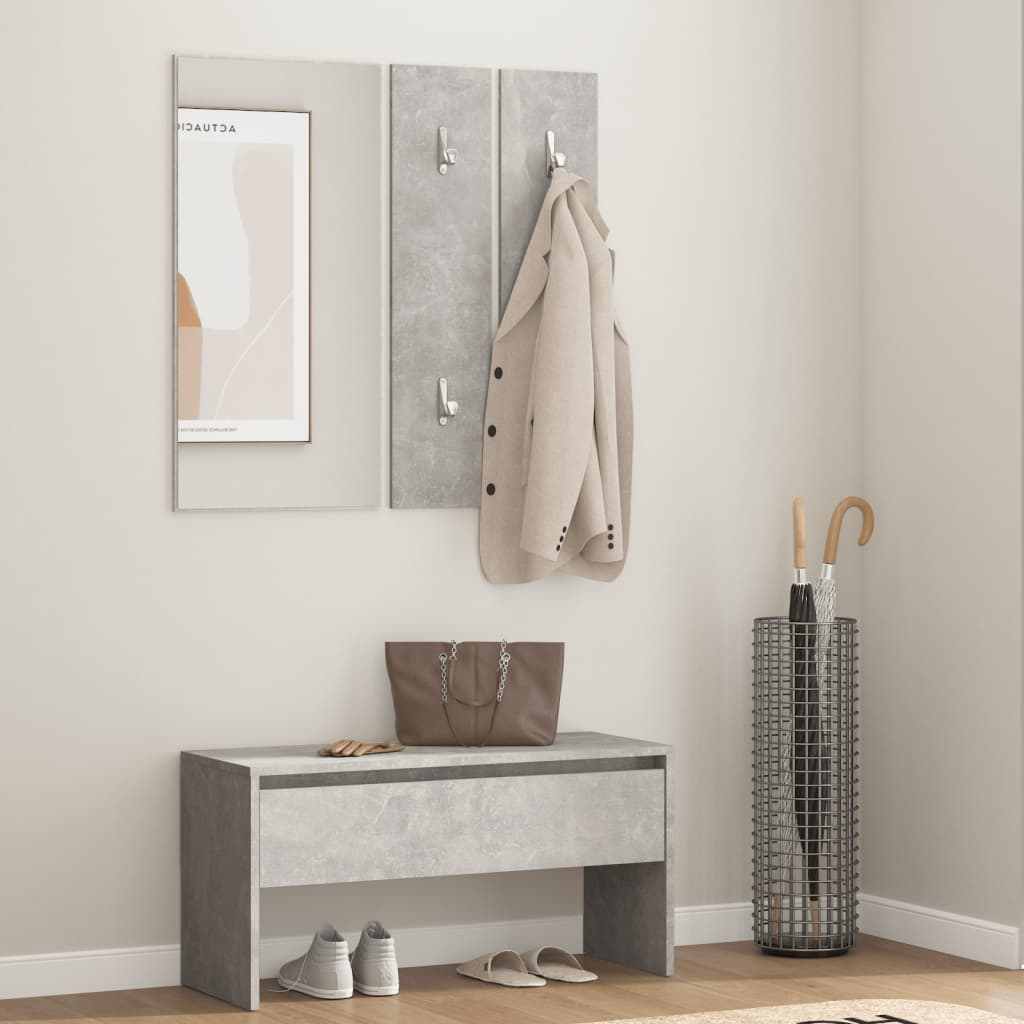 vidaXL Conj. móveis de corredor derivados de madeira cinzento cimento