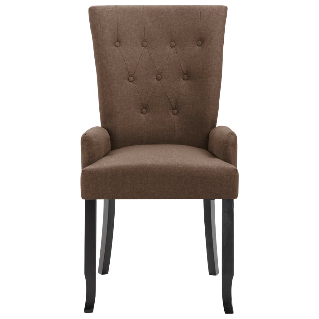 vidaXL Cadeiras de jantar com apoio de braços 2 pcs tecido castanho