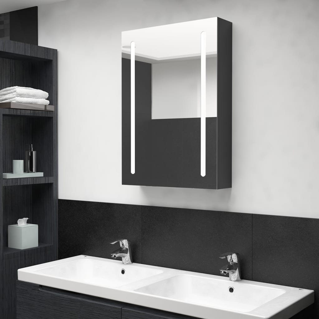 vidaXL Armário espelhado casa de banho LED 50x13x70 cm preto brilhante
