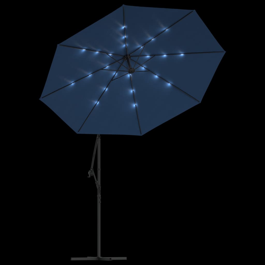 vidaXL Guarda-sol c/ luzes LED + poste aço 300 cm azul-ciano