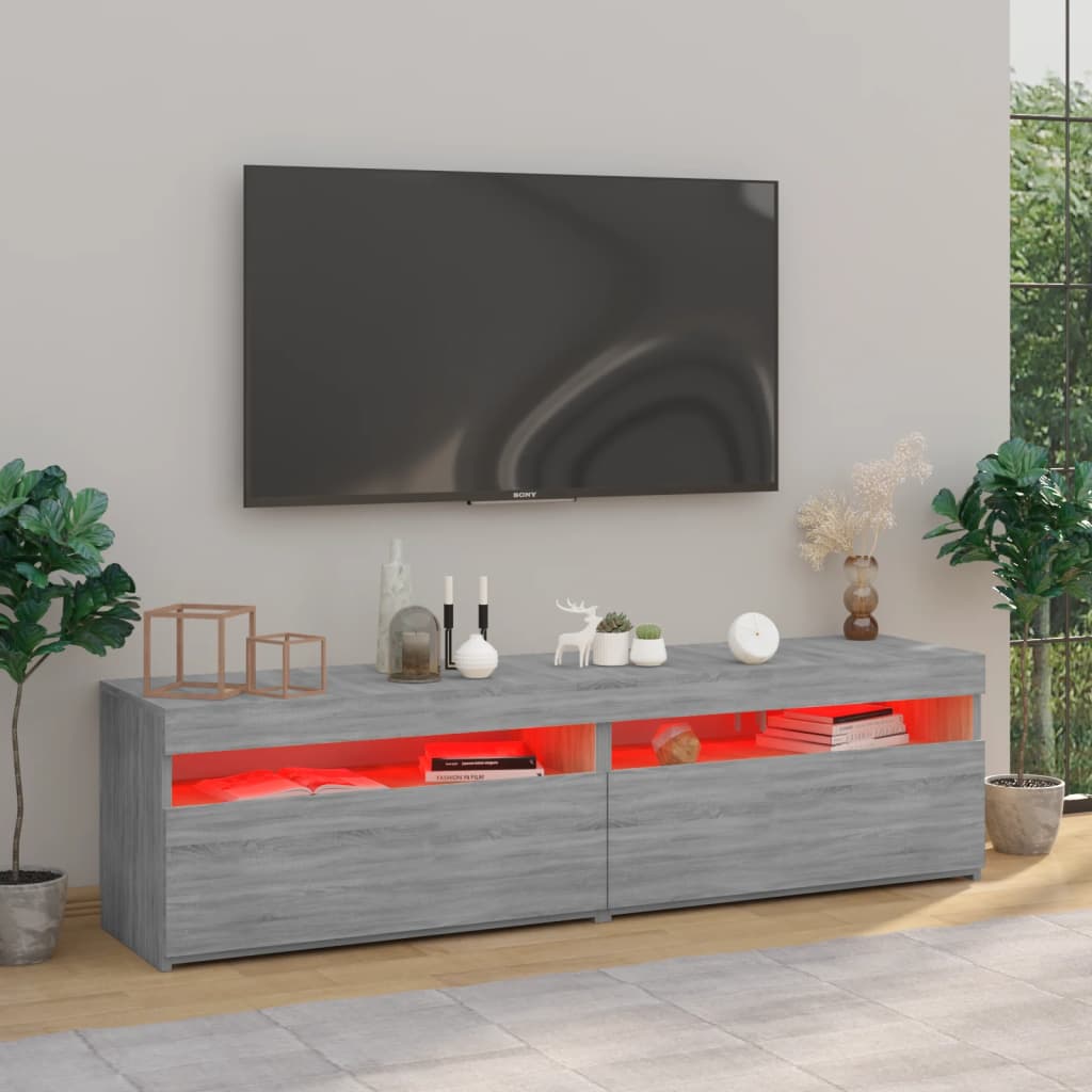 vidaXL Móvel de TV com luzes LED 2 pcs 75x35x40 cm cinzento sonoma