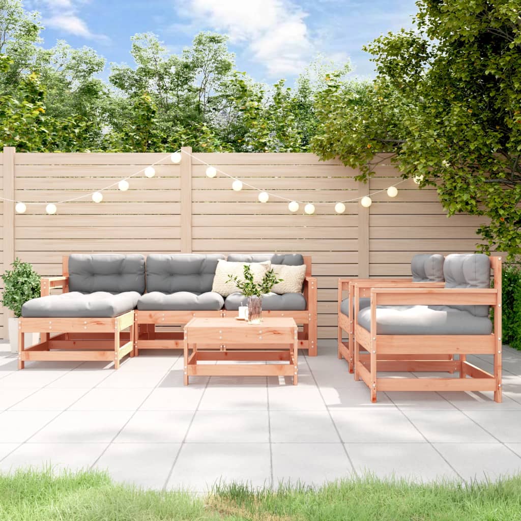 vidaXL 7 pcs conjunto lounge de jardim com almofadões douglas maciça
